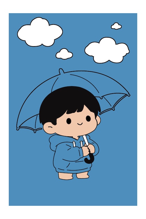撐傘的小男孩
